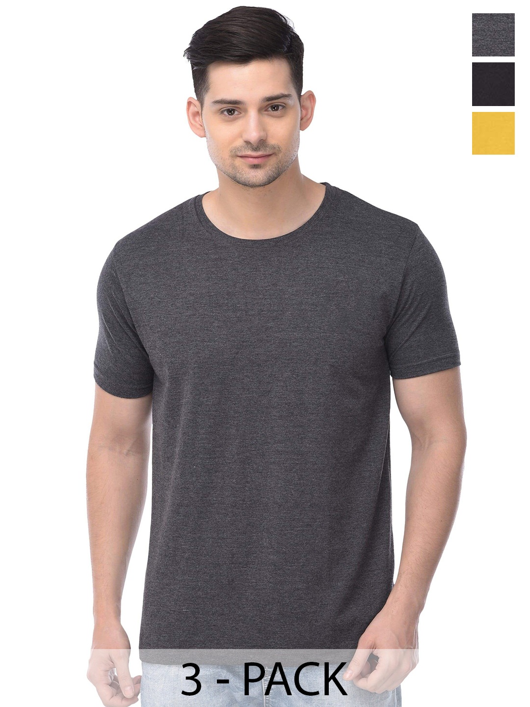 

COLOR CAPITAL Unisex Pack of 3 Cotton T-shirts, Grey