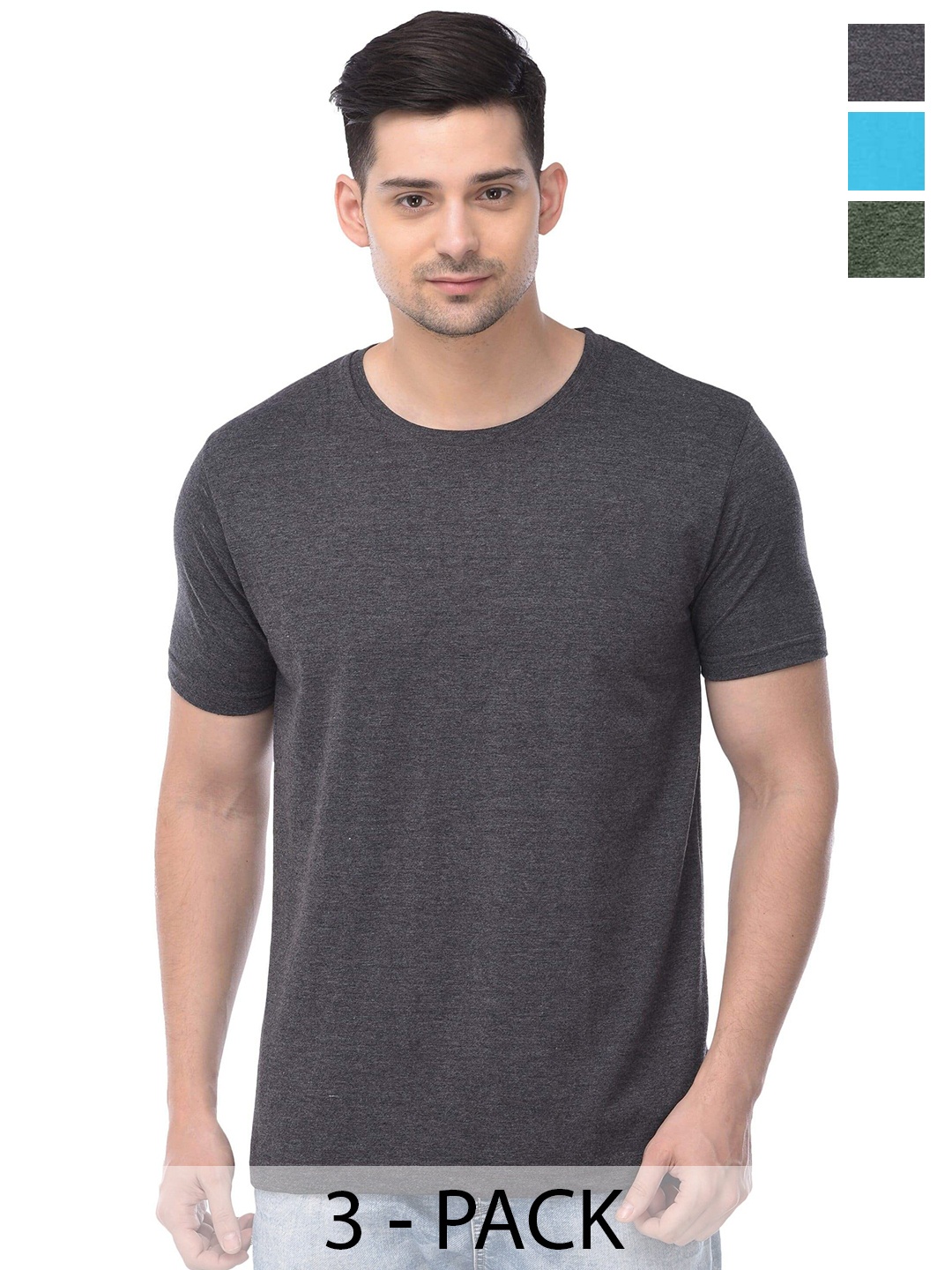 

COLOR CAPITAL Unisex Pack Of 3 Short Sleeves Cotton T-shirts, Grey