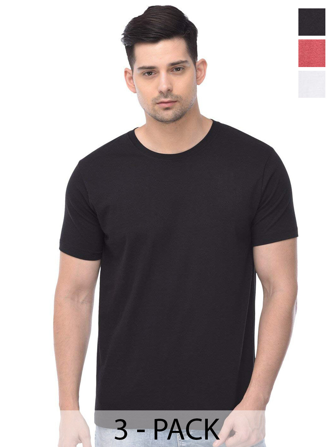 

COLOR CAPITAL Unisex Pack Of 3 Cotton T-Shirt, Black
