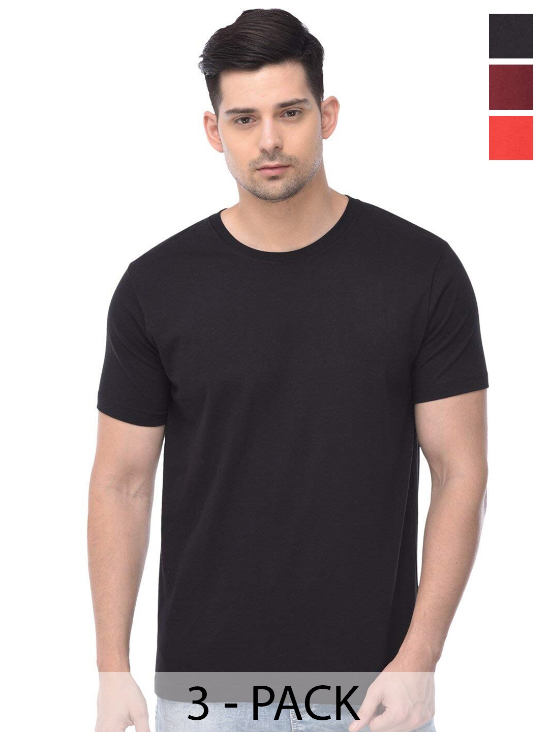 COLOR CAPITAL Unisex Pack Of 3 Cotton T-shirts, Black