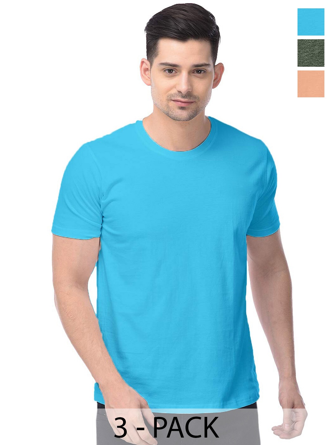 COLOR CAPITAL Unisex Pack Of 3 Cotton T-shirts, Blue