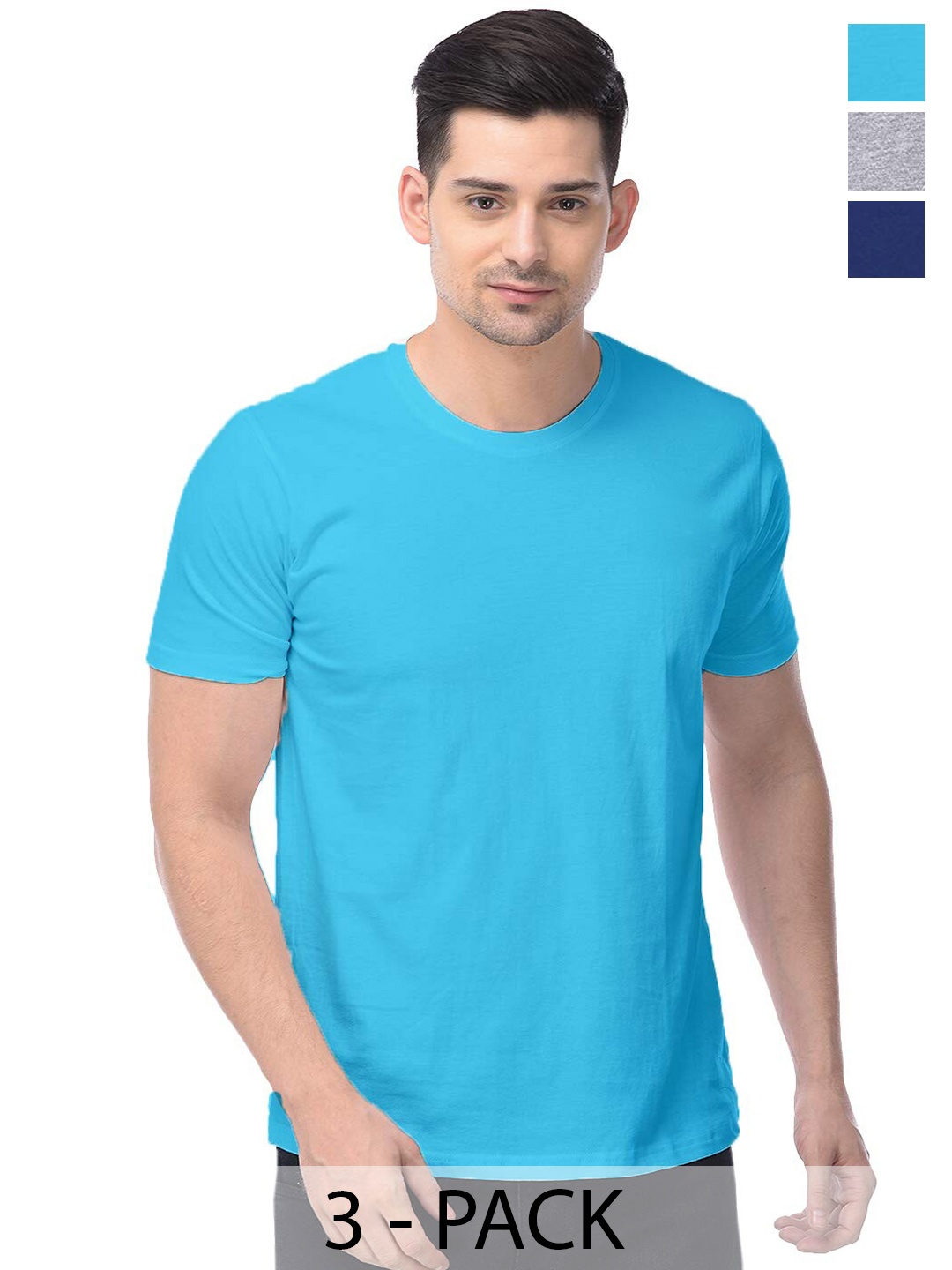 

COLOR CAPITAL Unisex Pack Of 3 Cotton T-Shirt, Blue
