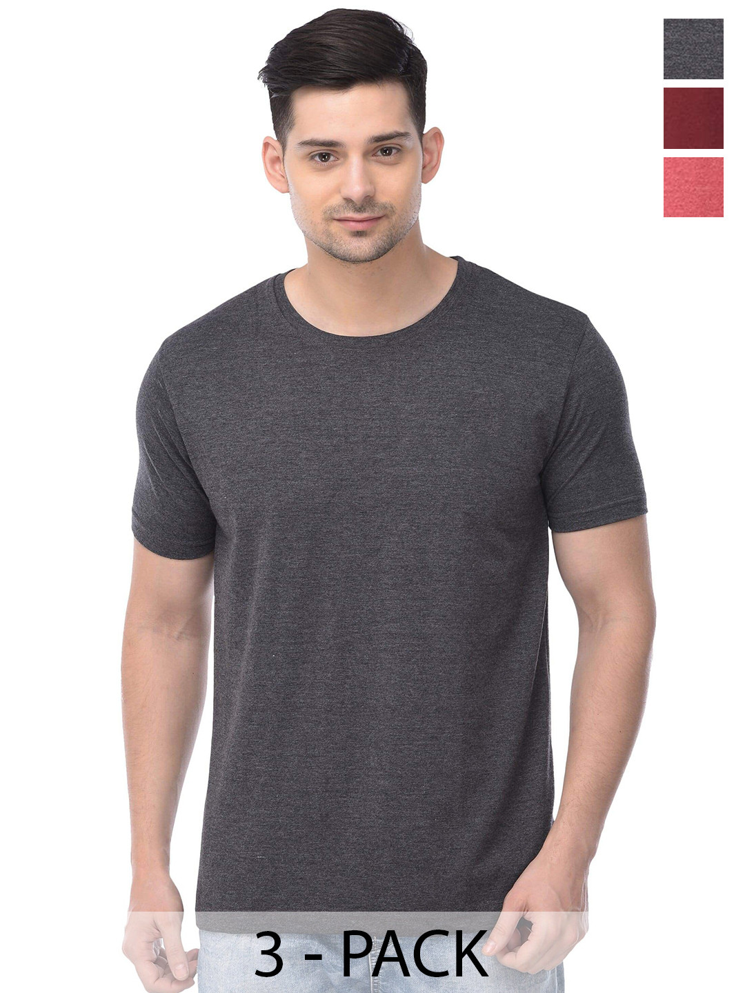 

COLOR CAPITAL Unisex Pack Of 3 Cotton T-Shirt, Grey