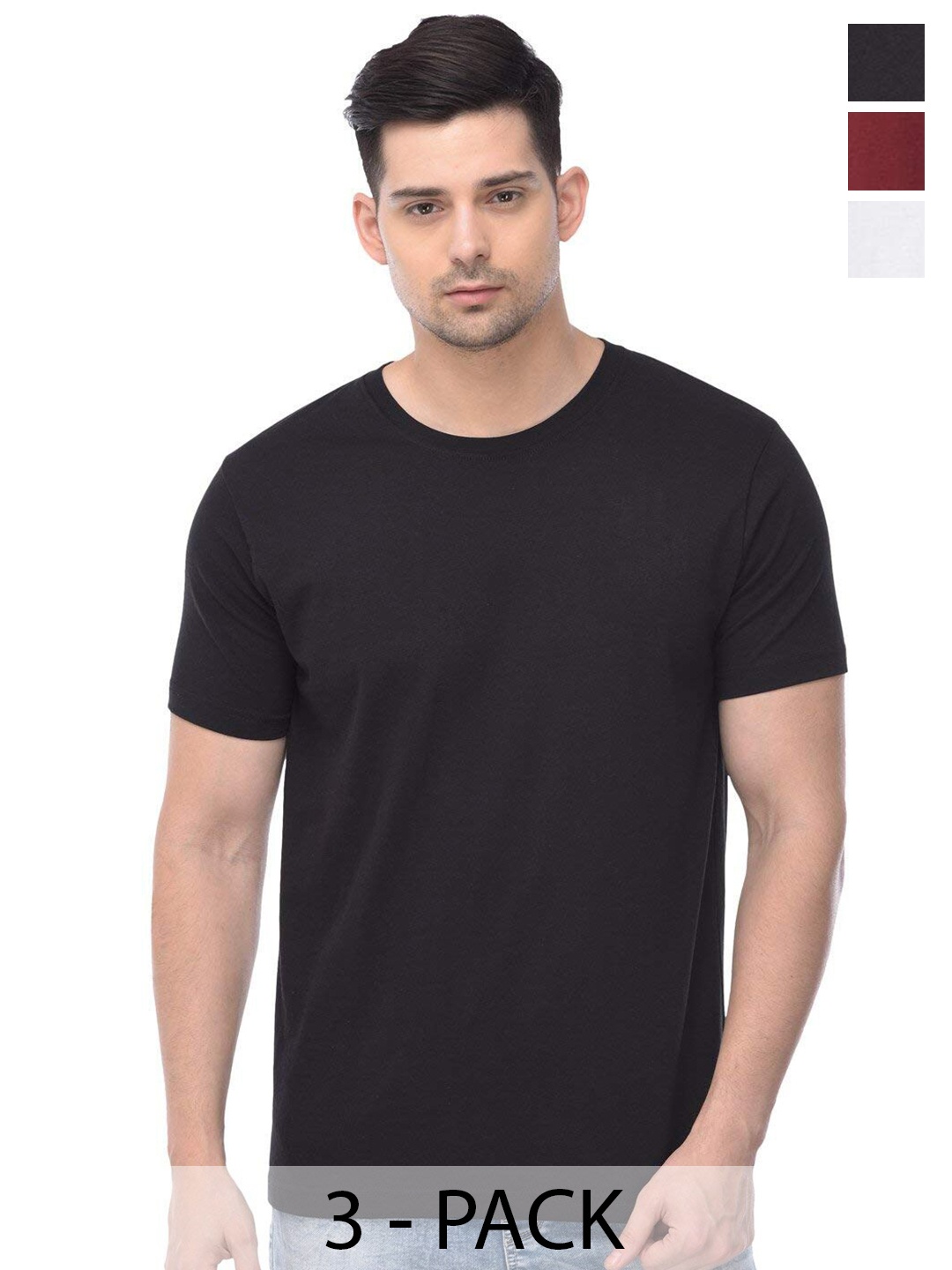 COLOR CAPITAL Unisex Pack Of 3 Cotton T-shirt, Black