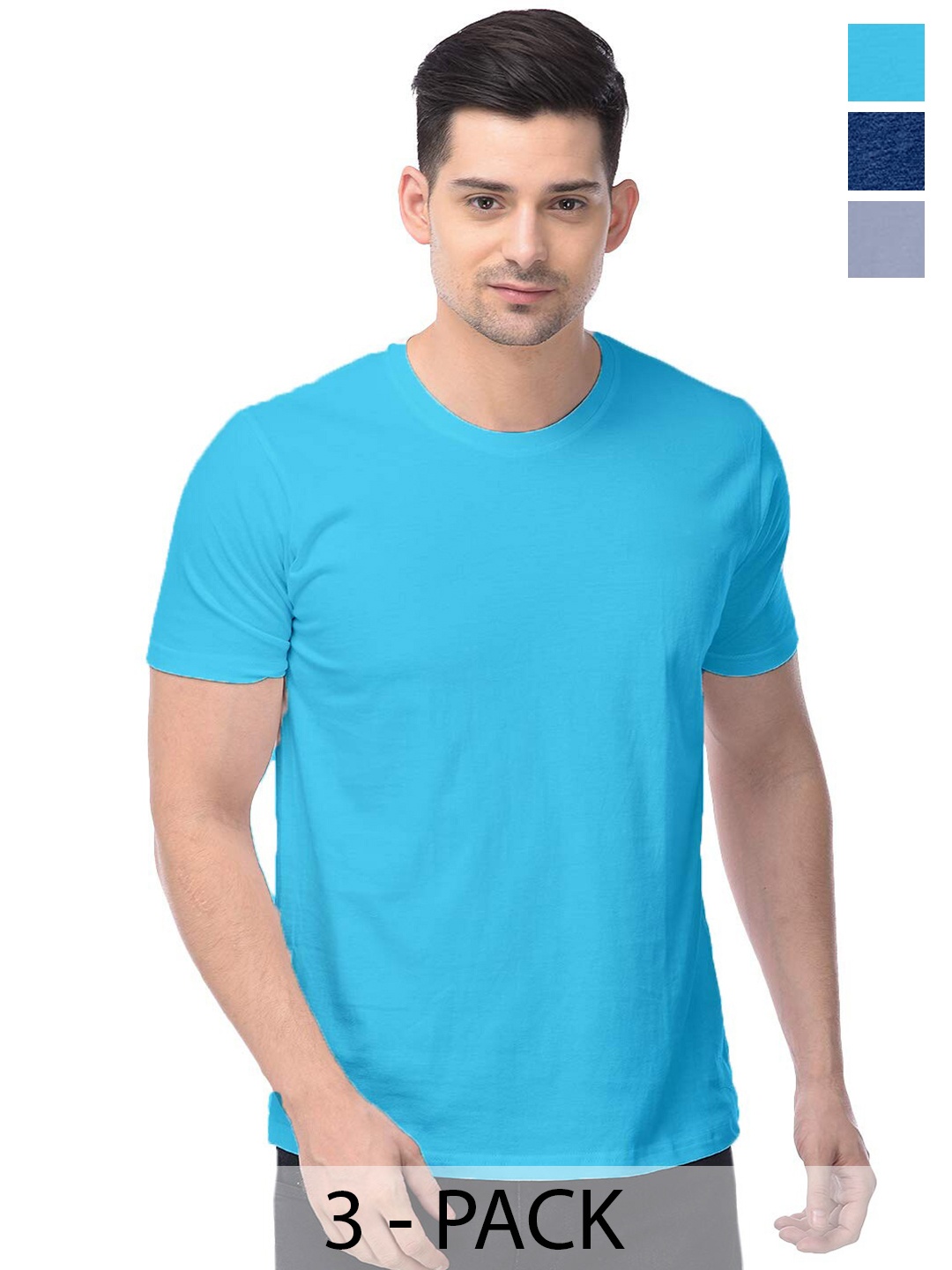 

COLOR CAPITAL Unisex Pack Of 3 Cotton T-Shirts, Blue