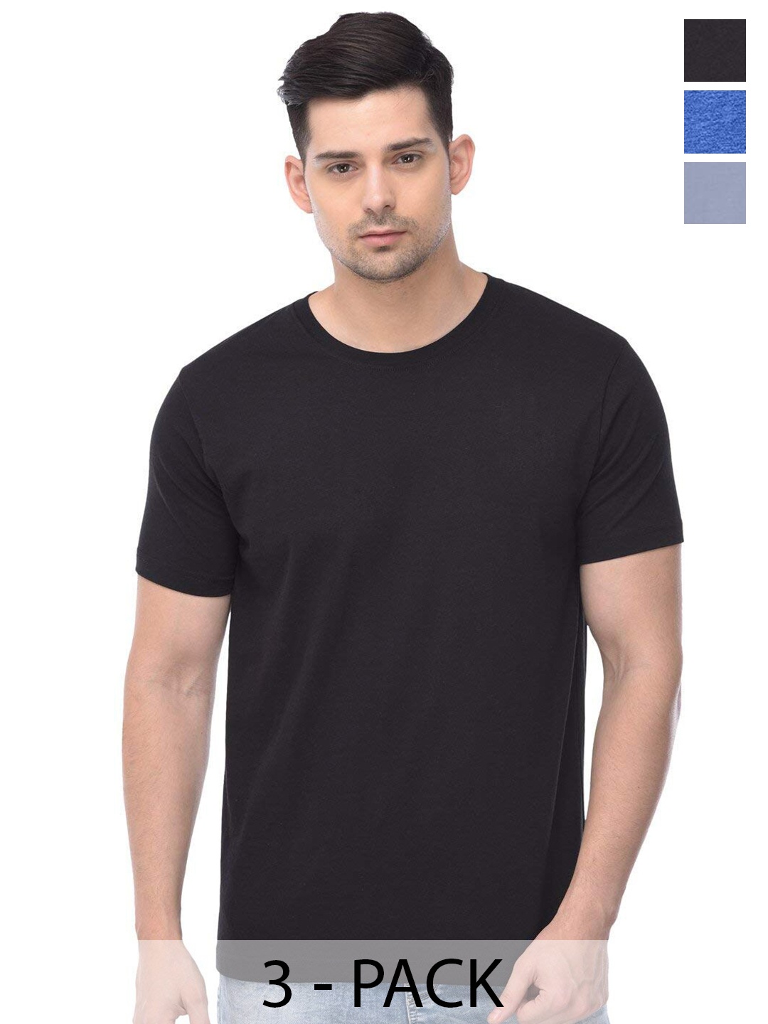 

COLOR CAPITAL Unisex Pack Of 3 Cotton T-Shirt, Black