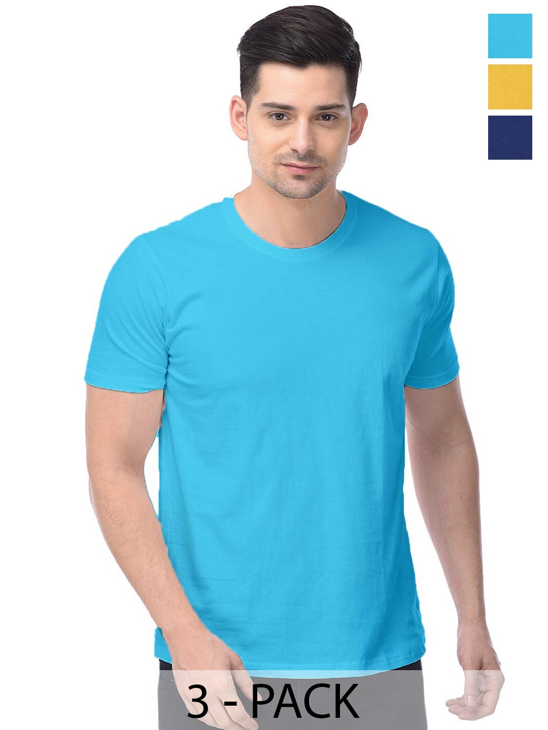 COLOR CAPITAL Unisex Pack Of 3 Cotton T-shirts, Blue
