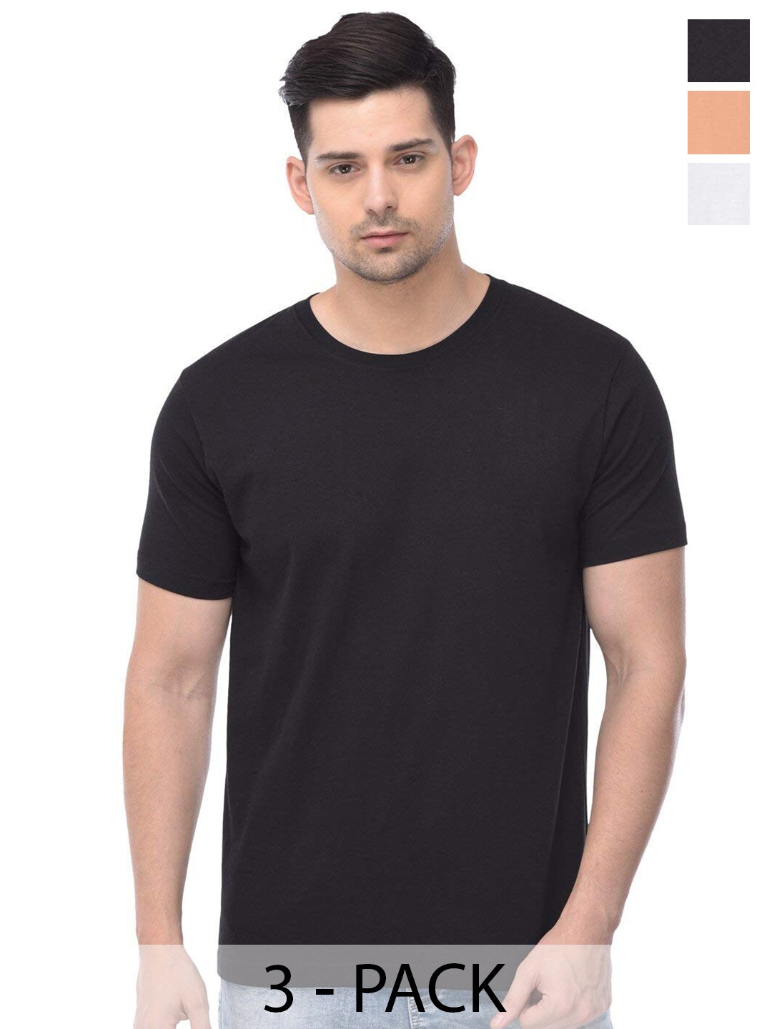 

COLOR CAPITAL Pack Of 3 Round Neck Cotton T-shirt, Black
