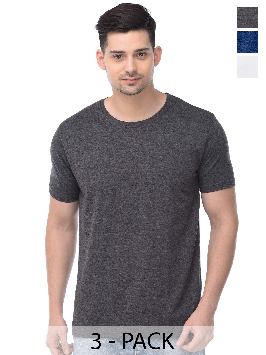 

COLOR CAPITAL Unisex Pack Of 3 Cotton T-shirts, Grey