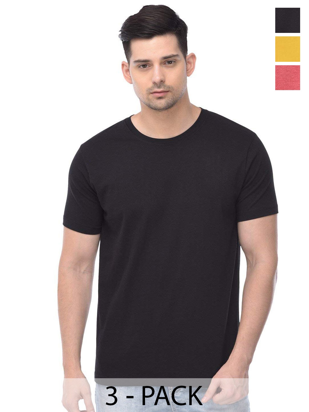

COLOR CAPITAL Unisex Pack Of 3 Regular Fit Cotton T-Shirts, Black