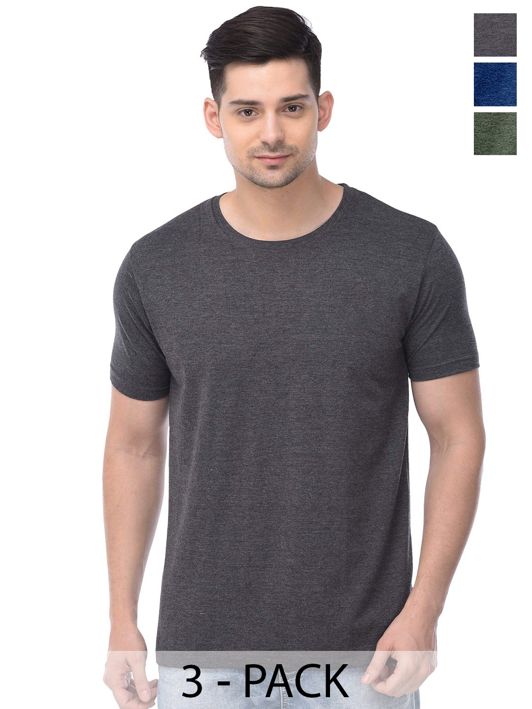 

COLOR CAPITAL Unisex Pack Of 3 Cotton T-shirts, Grey
