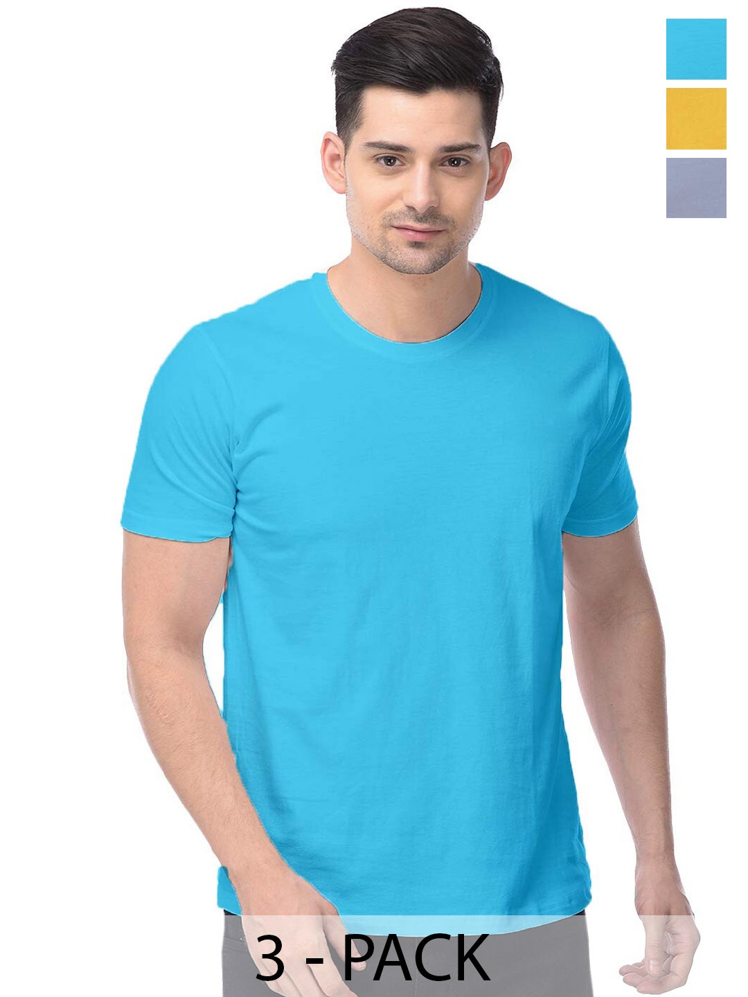 

COLOR CAPITAL Unisex Pack Of 3 Short Sleeves Cotton T-shirts, Blue