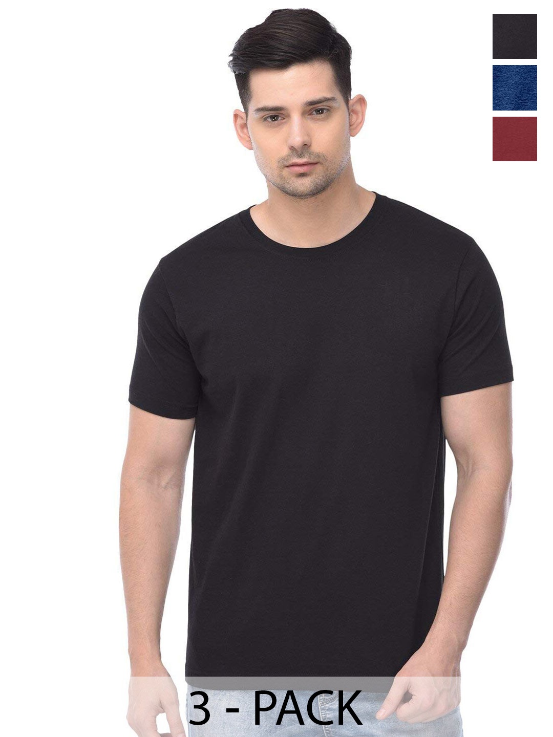 

COLOR CAPITAL Unisex Pack Of 3 Cotton T-shirt, Black