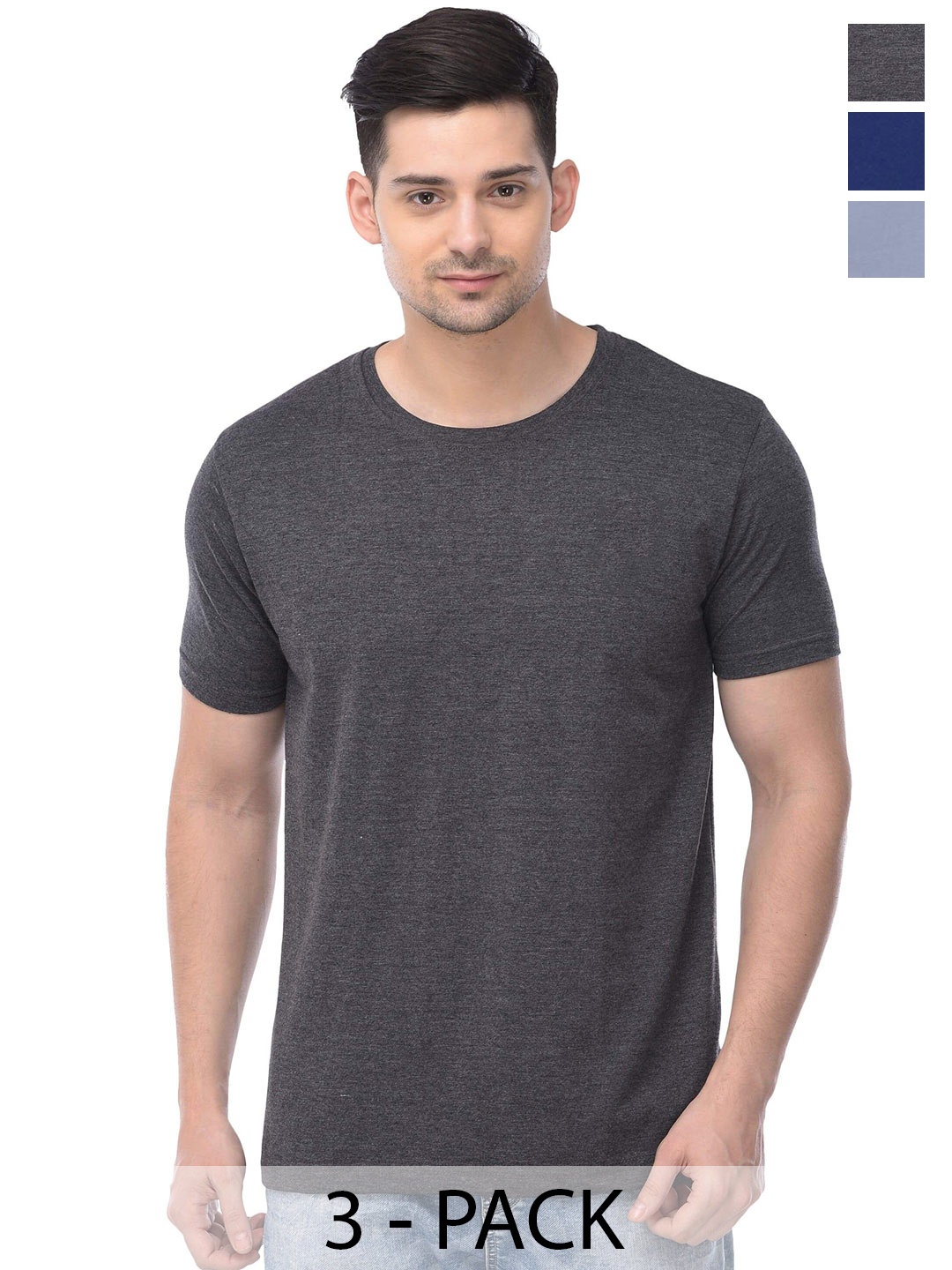 COLOR CAPITAL Unisex Pack Of 3 Cotton T-Shirt, Grey