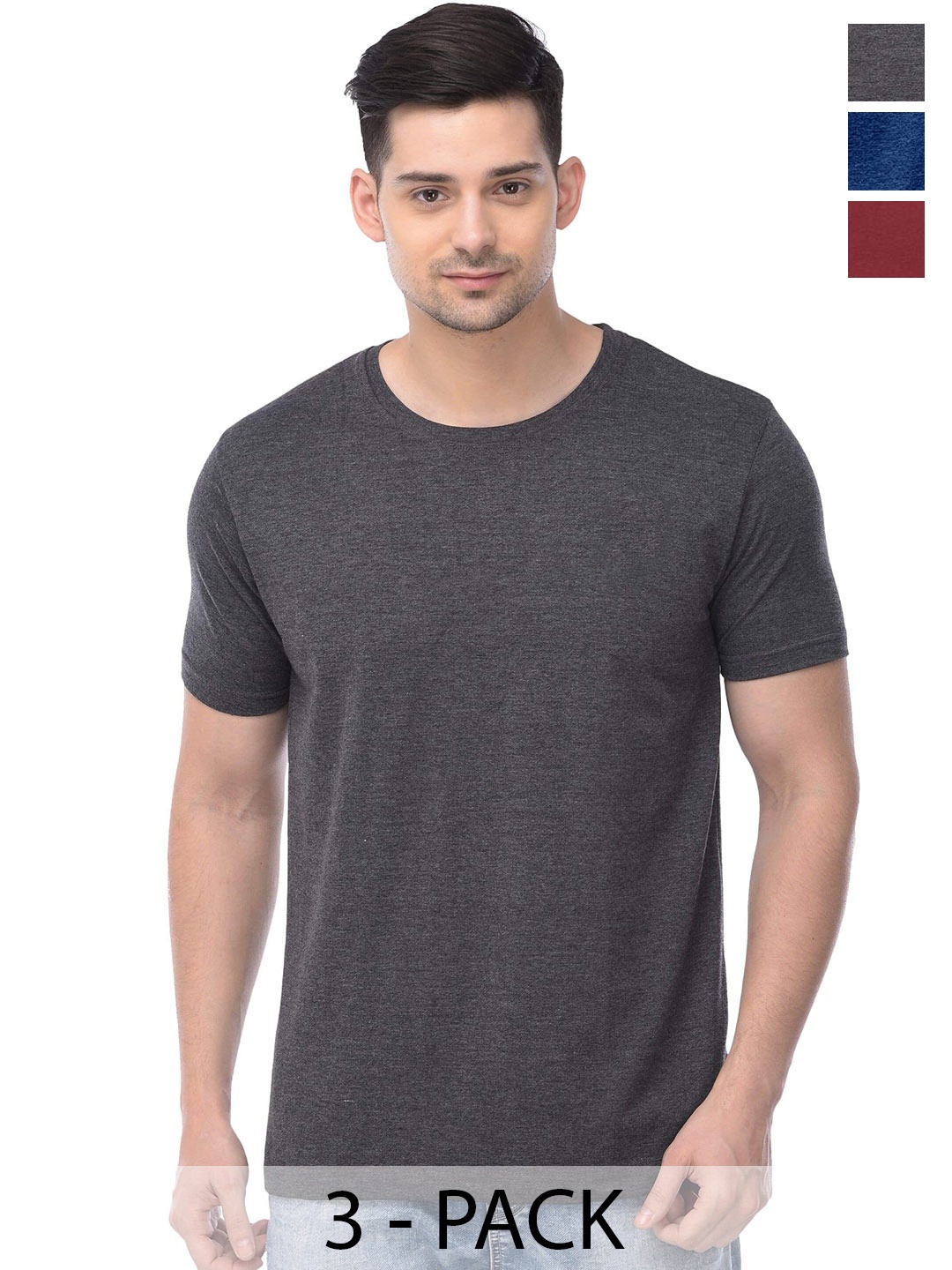 

COLOR CAPITAL Unisex Pack Of 3 Cotton T-shirt, Charcoal