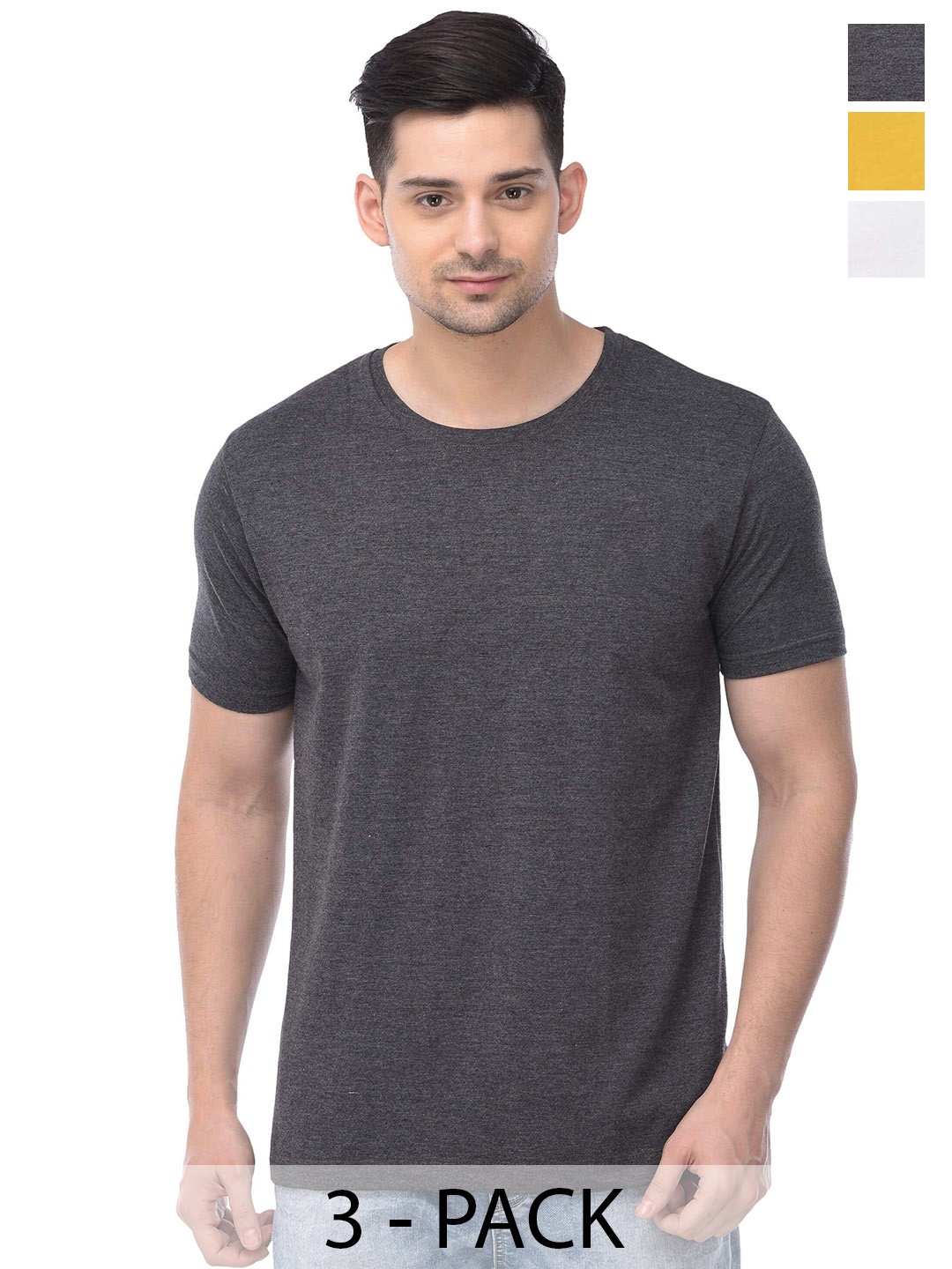 COLOR CAPITAL Unisex Pack Of 3 Cotton T-shirt, Grey