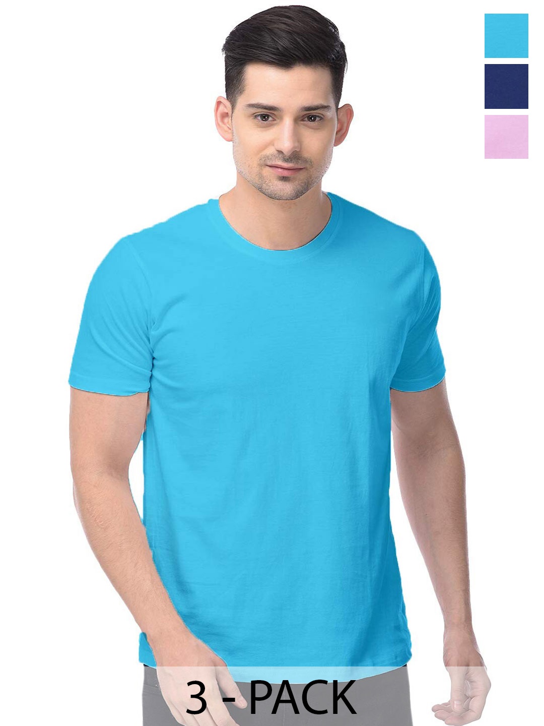 

COLOR CAPITAL Pack Of 3 Cotton T-shirt, Navy blue