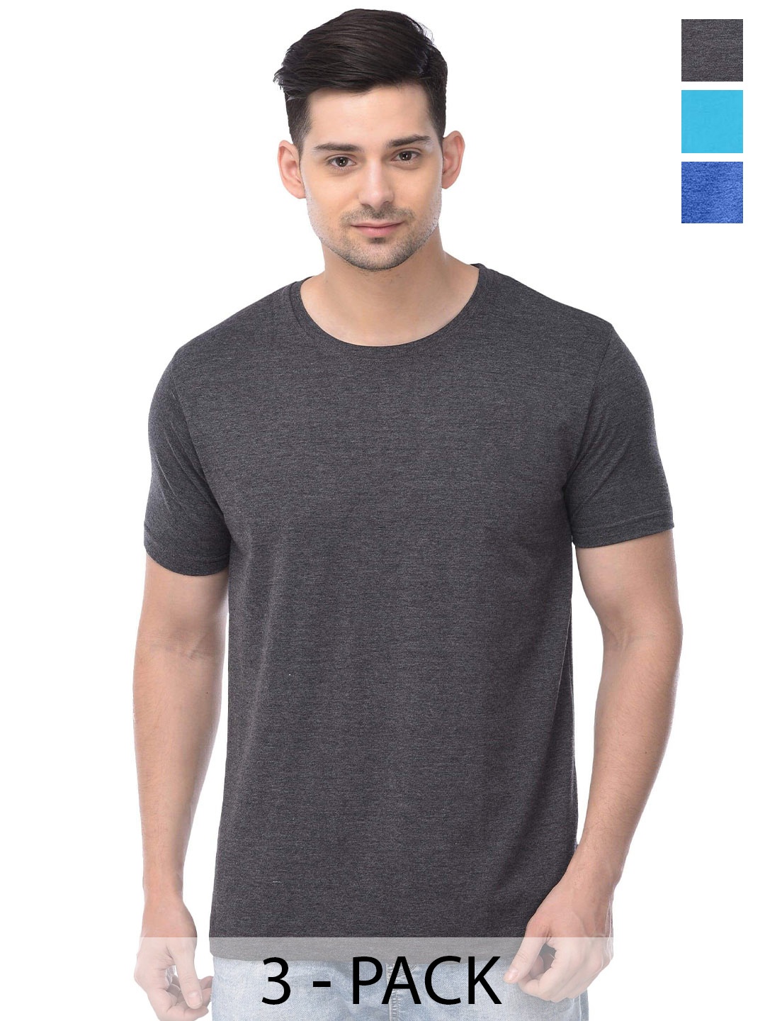 

COLOR CAPITAL Unisex Pack Of 3 Short Sleeves Cotton T-shirts, Grey