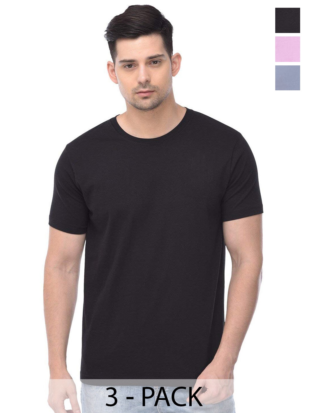 

COLOR CAPITAL Unisex Pack Of 3 Cotton T-shirts, Black