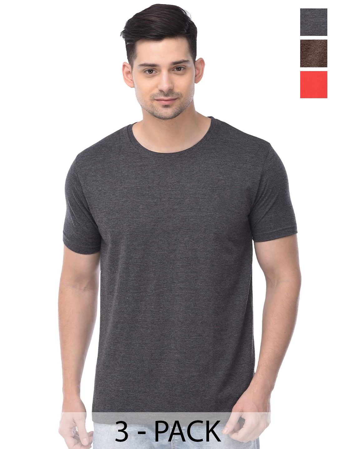 

COLOR CAPITAL Unisex Pack Of 3 Cotton T-Shirt, Grey