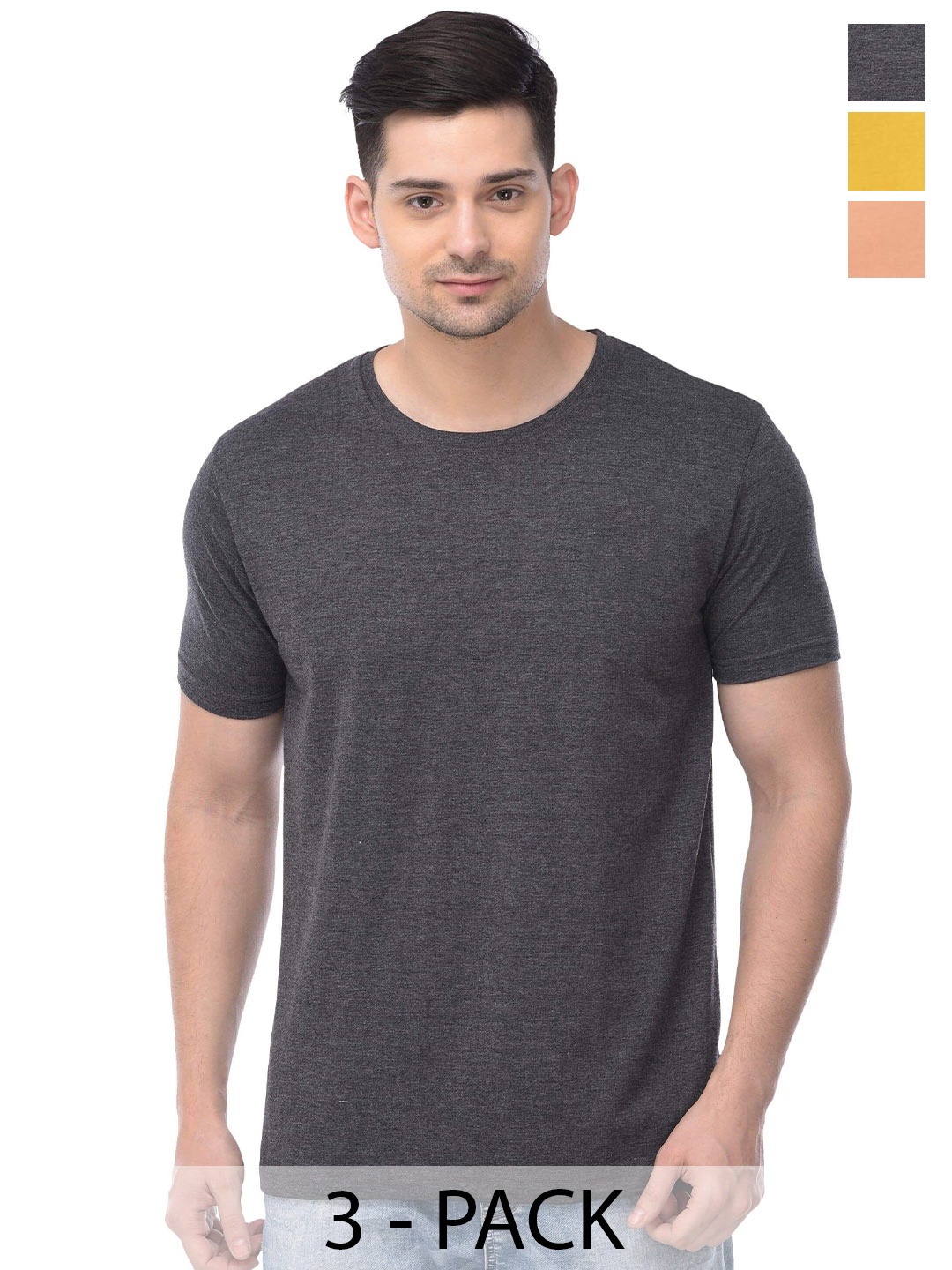 

COLOR CAPITAL Pack Of 3 Round Neck Cotton T-shirt, Grey