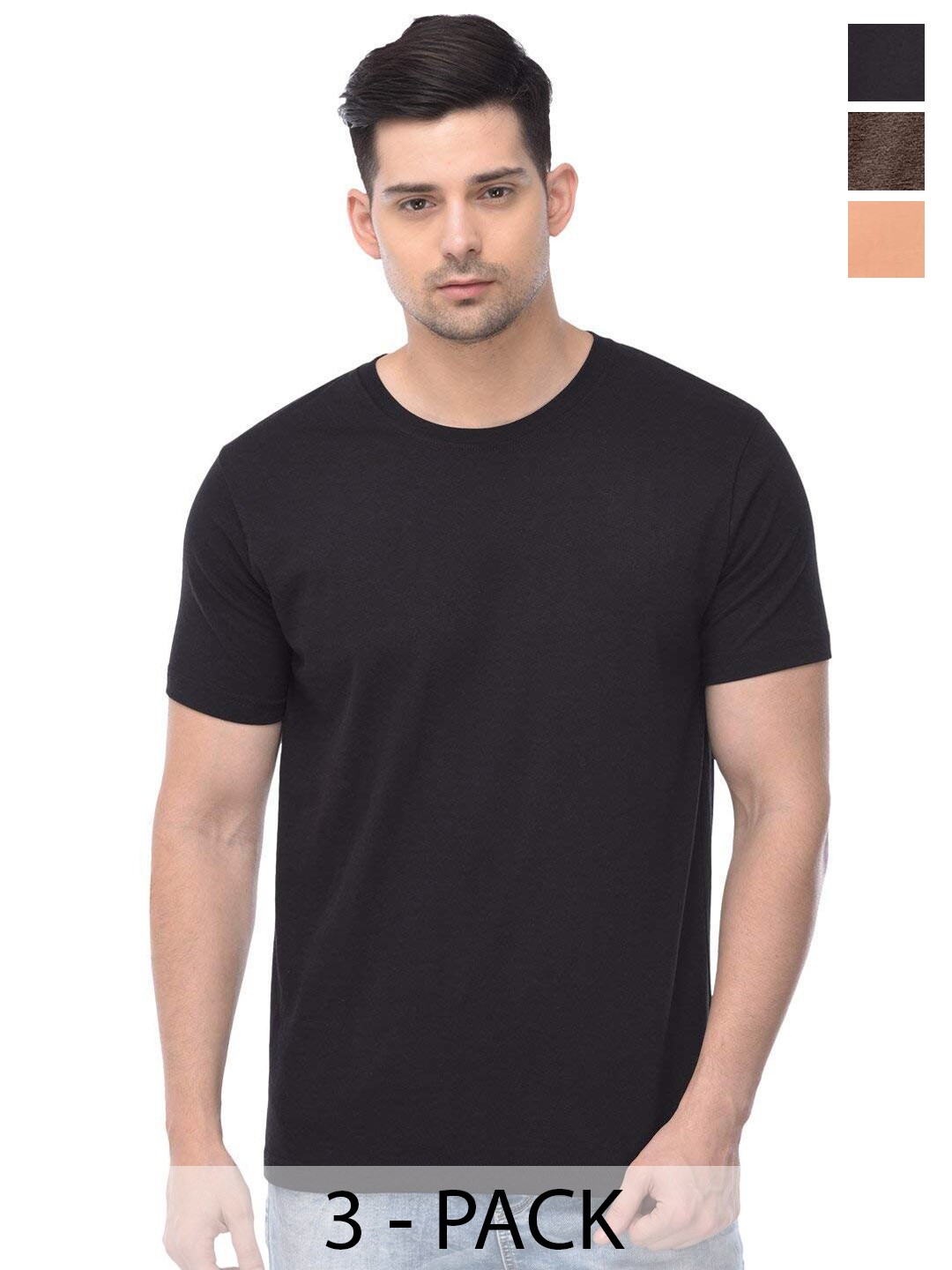 

COLOR CAPITAL Unisex Pack Of 3 Cotton T-shirts, Black