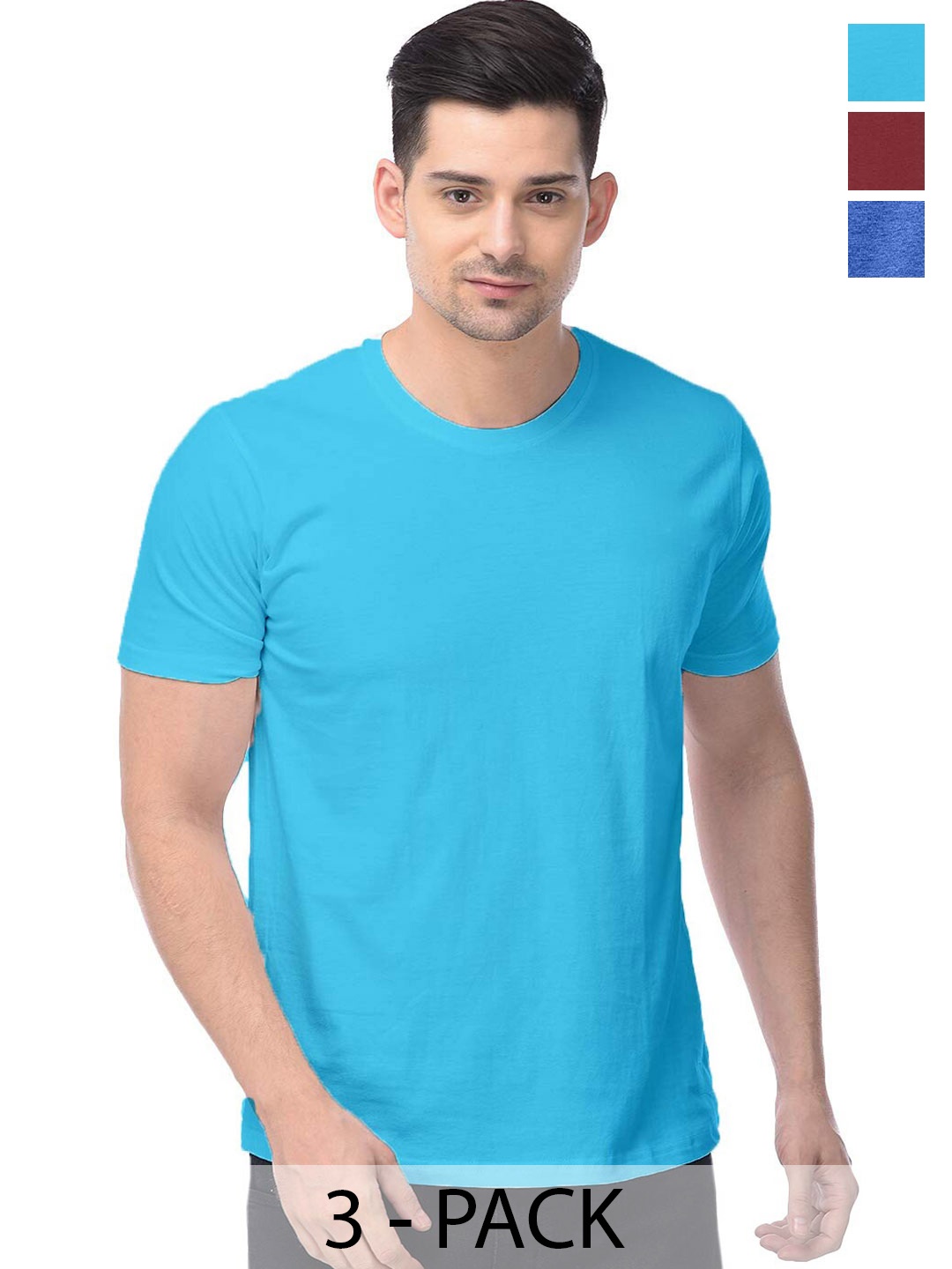

COLOR CAPITAL Unisex Pack Of 3 Cotton T-shirts, Blue