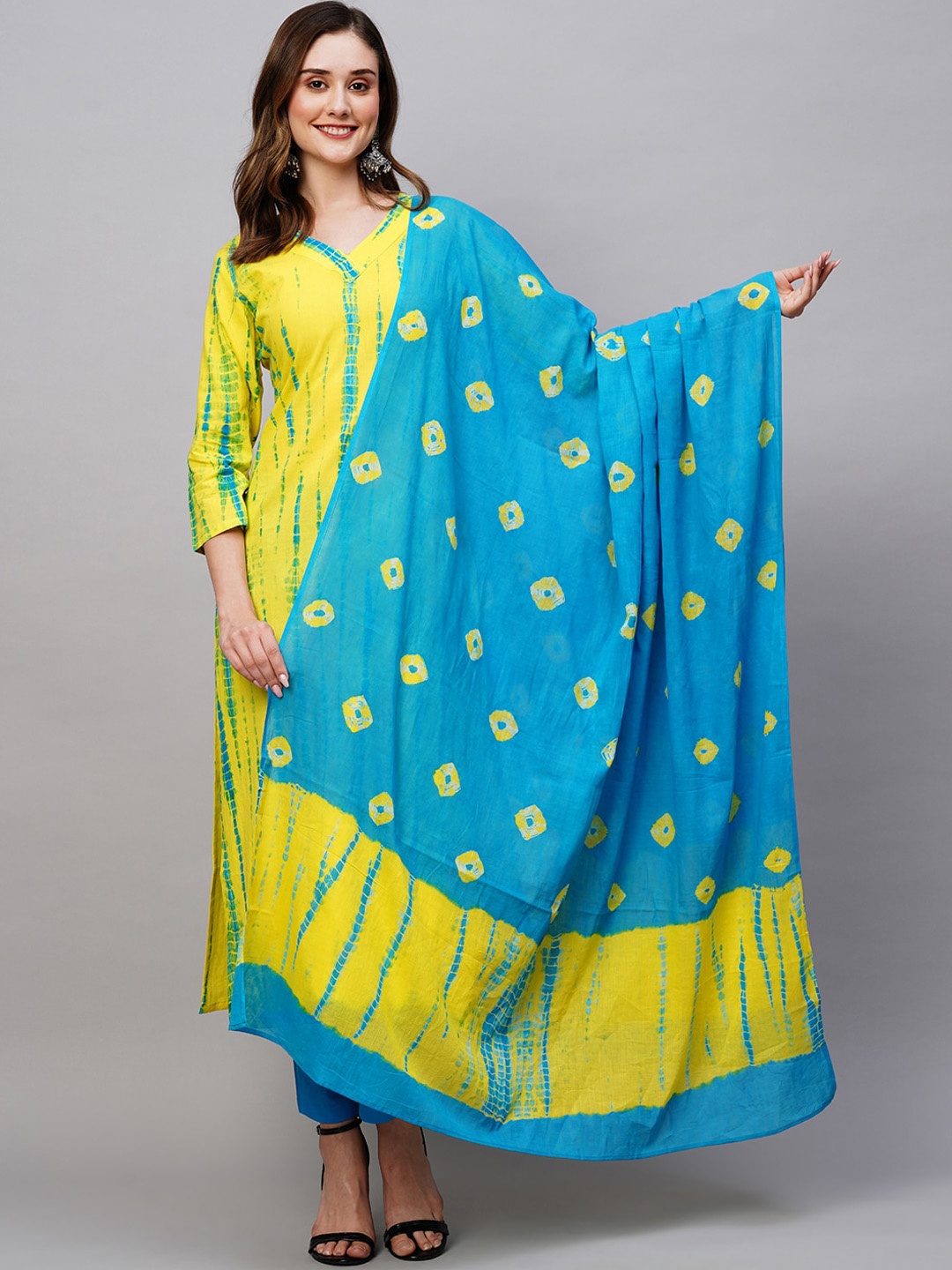 

KALINI Abstract Printed Regular Kurta With Trousers & Dupatta, Yellow