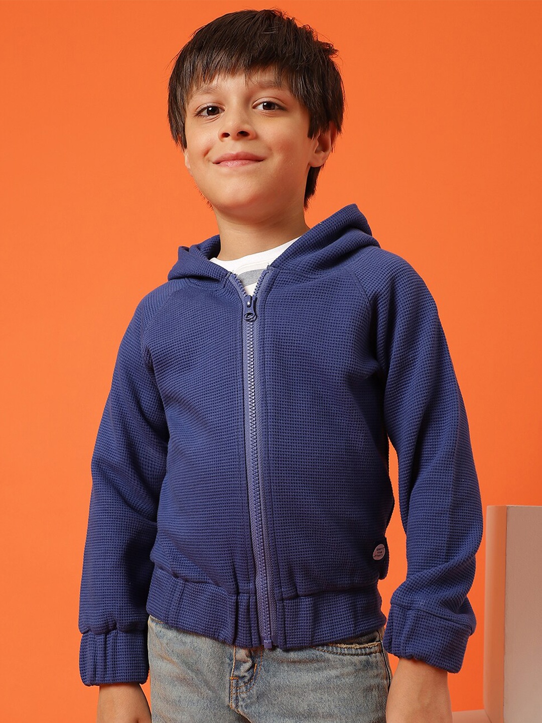 

TALES & STORIES Boys Self Design Hooded Sweatshirt, Blue