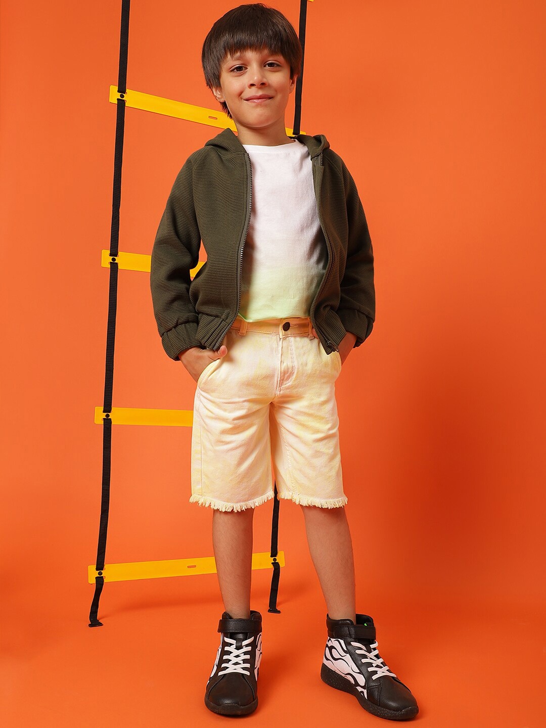 

TALES & STORIES Boys Self Design Hooded Sweatshirt, Olive