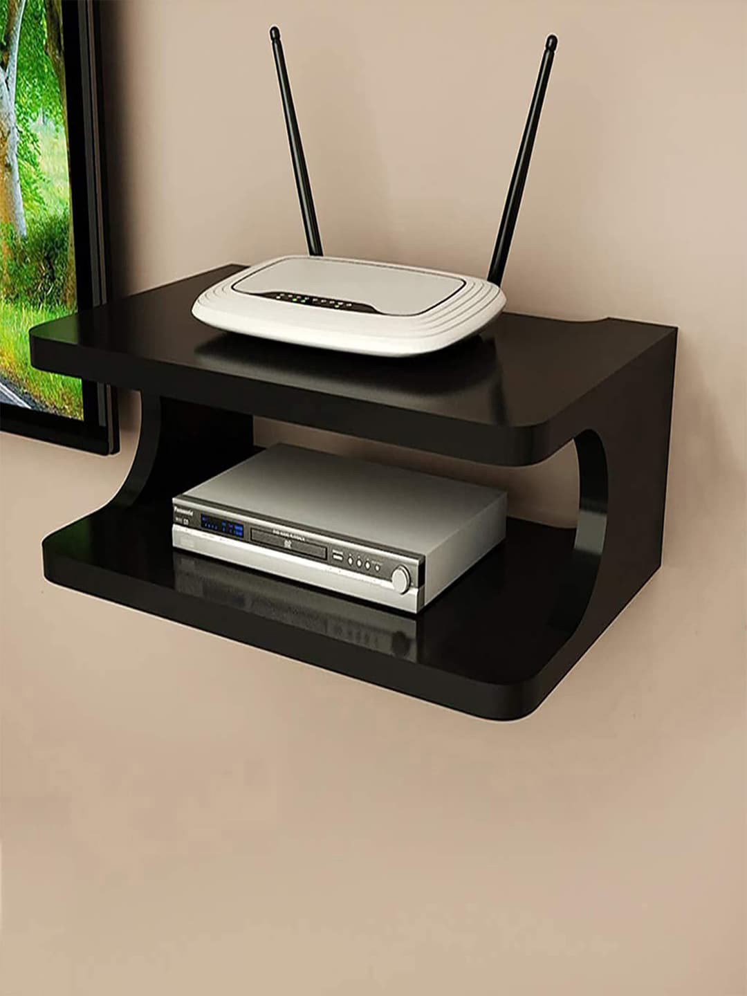

Kuber Industries Black Wooden Wall Mount Setup Box Stand