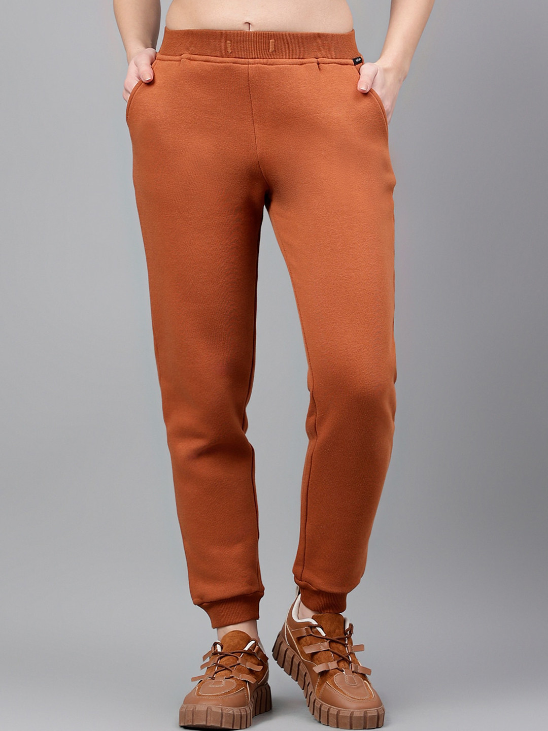 

Xpose Women Comfort High-Rise Easy Wash Pure Cotton Joggers, Brown