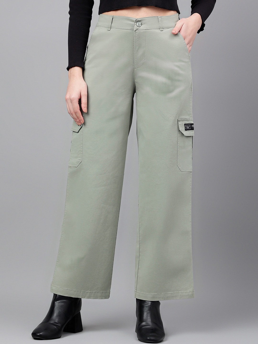 

Xpose Women Comfort Straight Fit High-Rise Easy Wash Pure Cotton Cargos, Green
