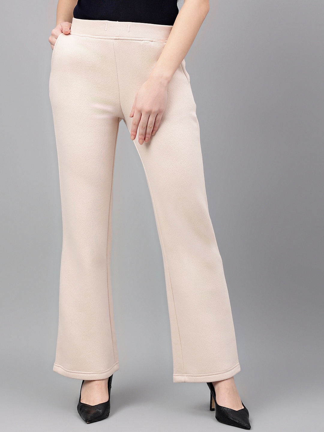 

Xpose Women Comfort Straight Fit Mid-Rise Easy Wash Wool Trouser, Cream