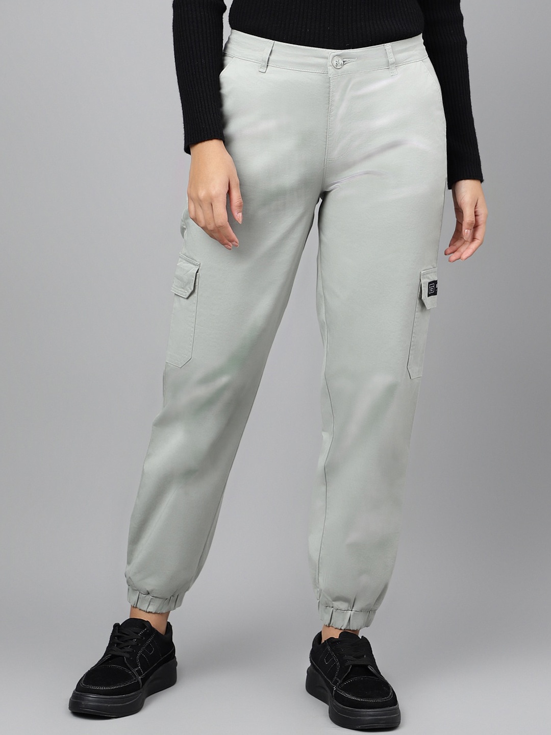 

Xpose Women Comfort High Rise Pure Cotton Cargo Joggers, Sea green