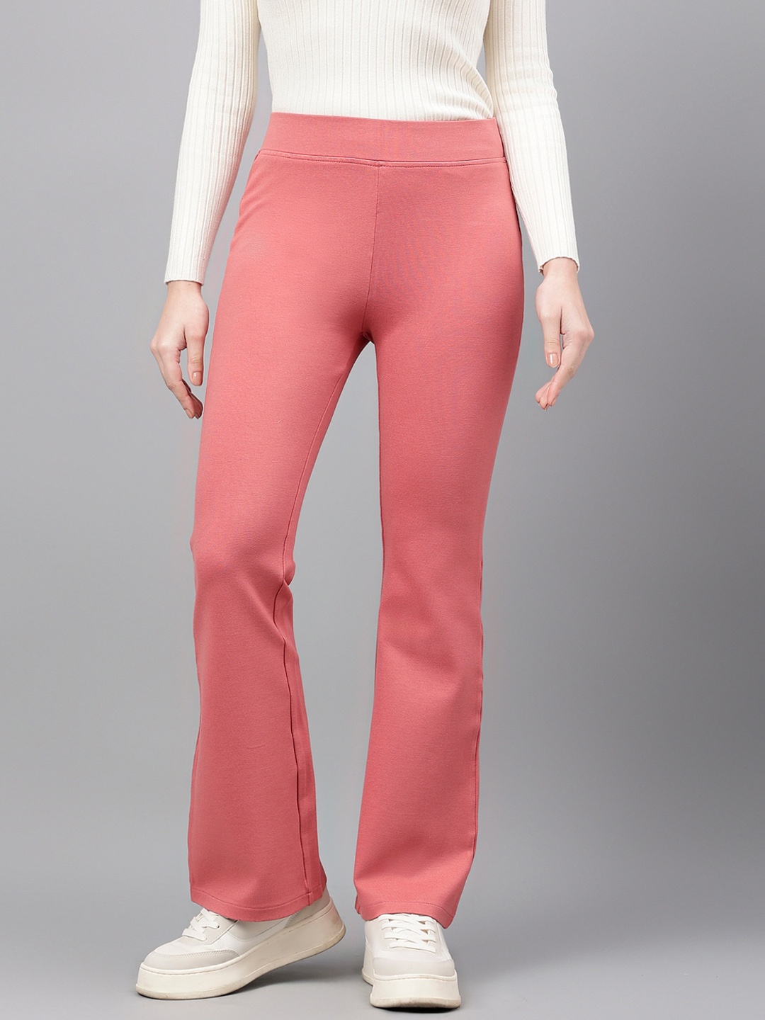 

Xpose Women Comfort Flared High-Rise Trouser, Peach