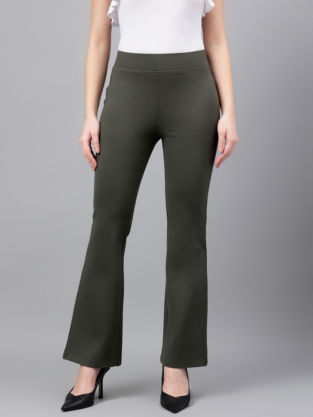 

Xpose Women Comfort Flared High-Rise Trouser, Olive
