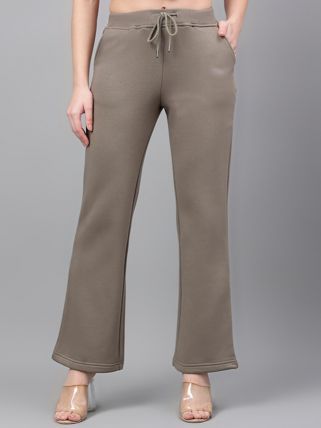 

Xpose Women Comfort Fleecy Wide Leg Pure Cotton Trouser, Olive