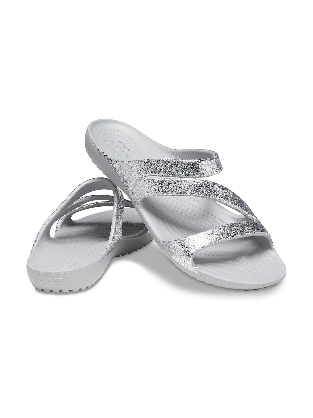 

Crocs Embellished Croslite Open Toe Flats, Silver