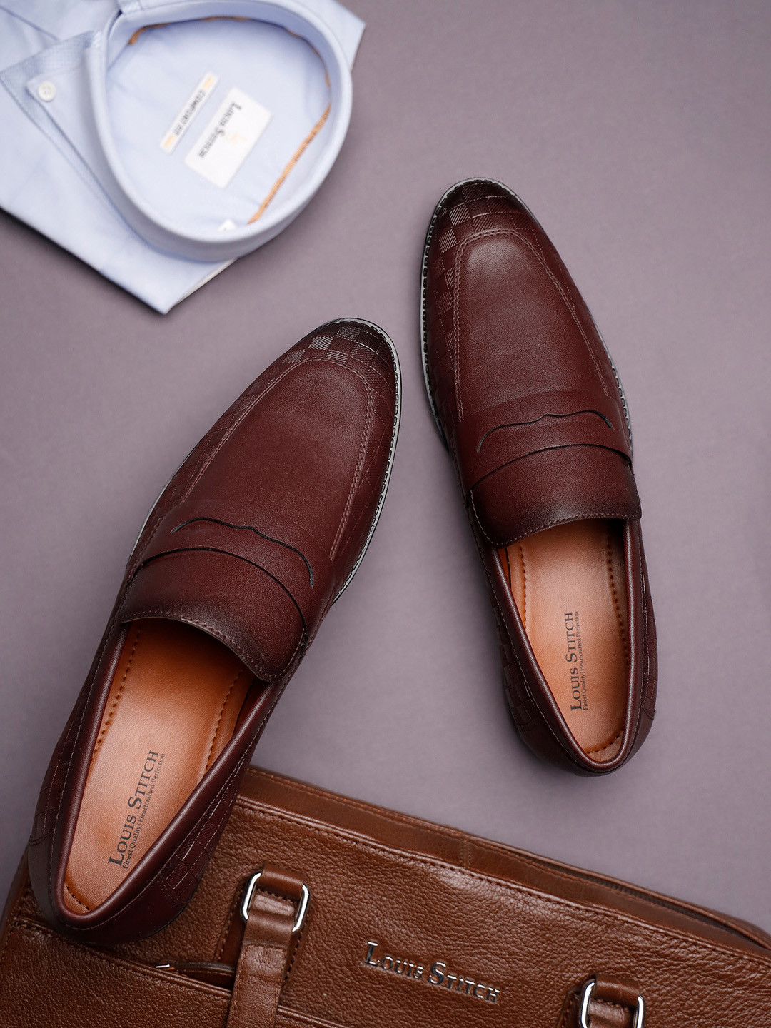 

LOUIS STITCH Men Formal Slip On Moccasin Shoes, Maroon