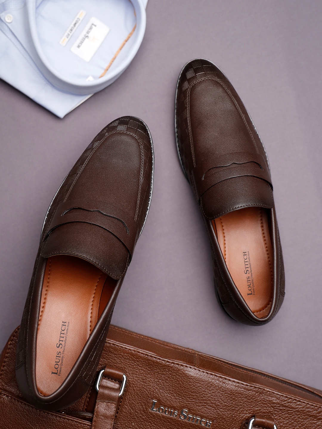 

LOUIS STITCH Men Formal Slip On Moccasin Shoes, Brown