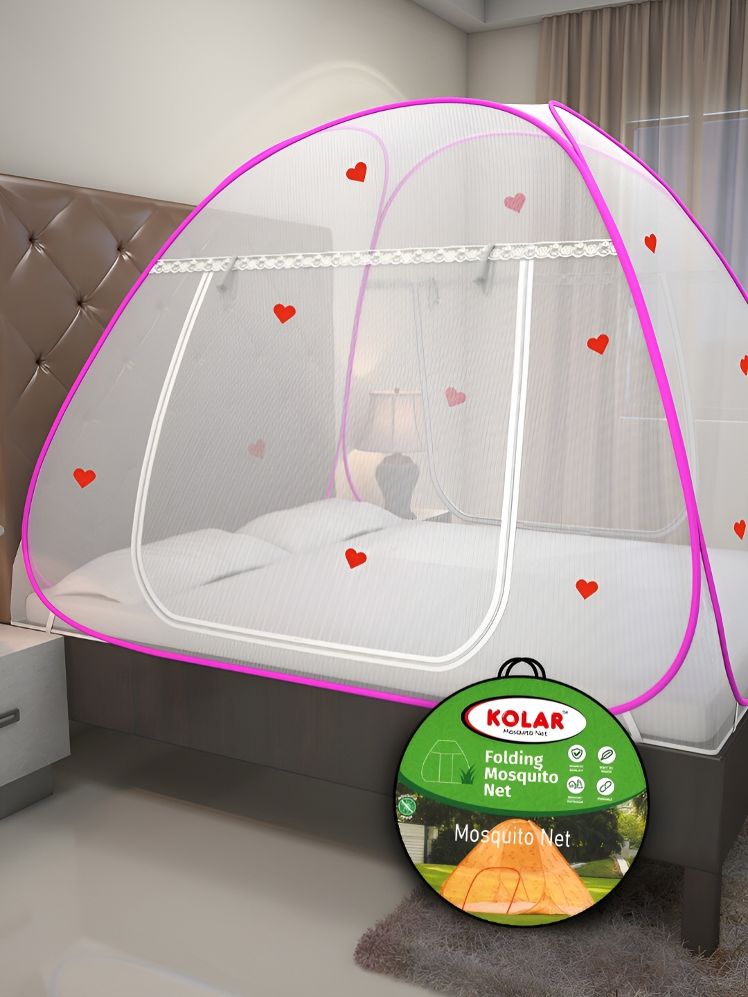 

KOLAR Pink & White King Size Tent Mosquito Net