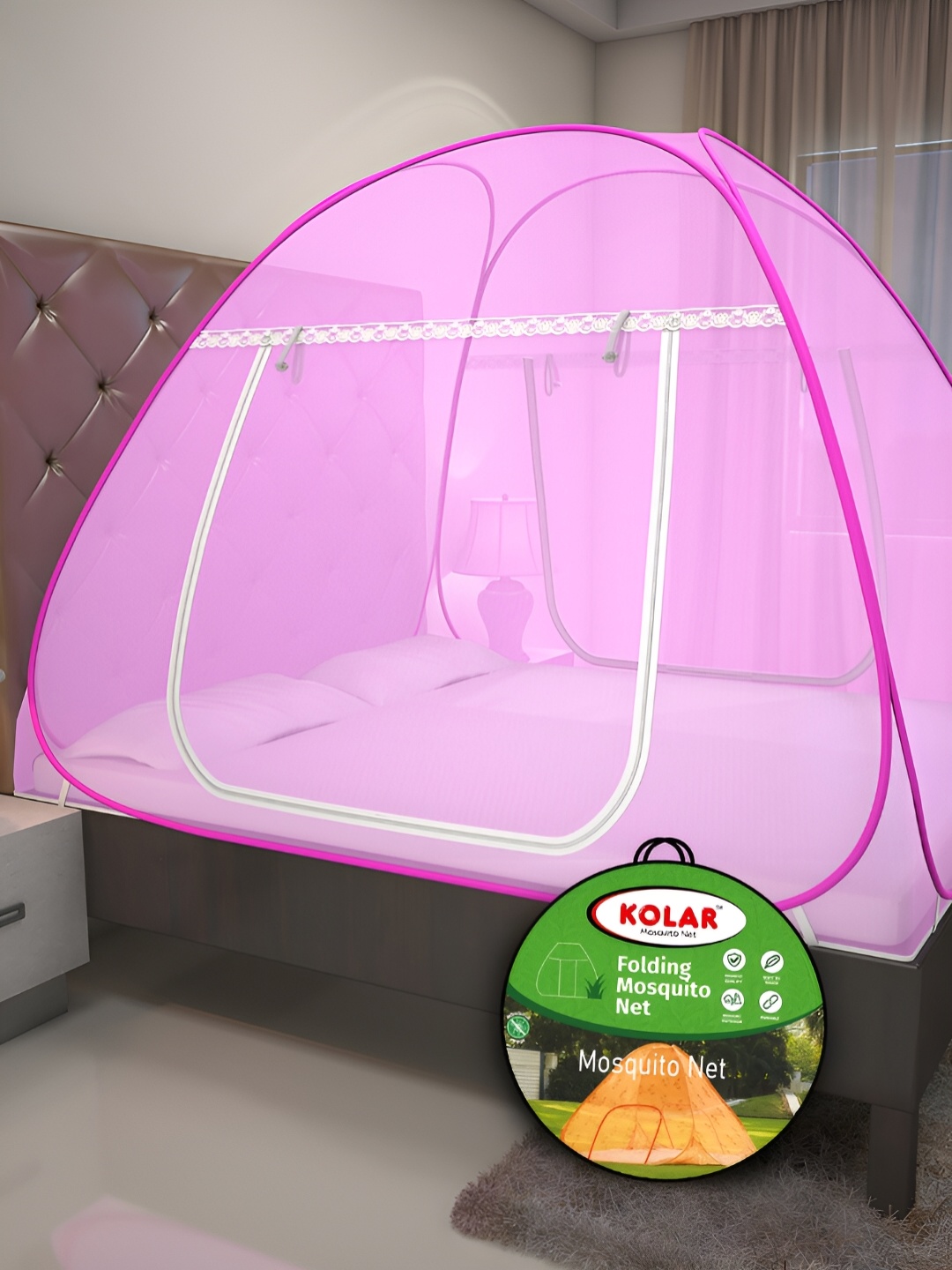 

KOLAR Pink Solid King Size Tent Mosquito Net