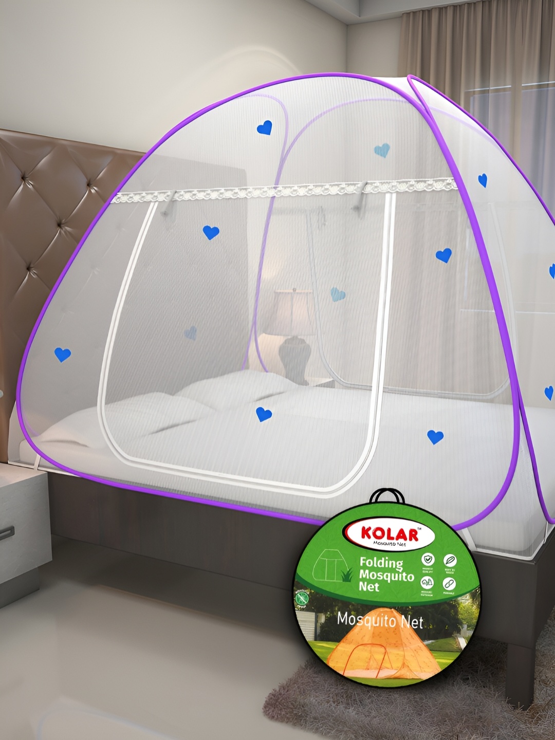 

KOLAR Purple & White Solid King Size Tent Mosquito Net
