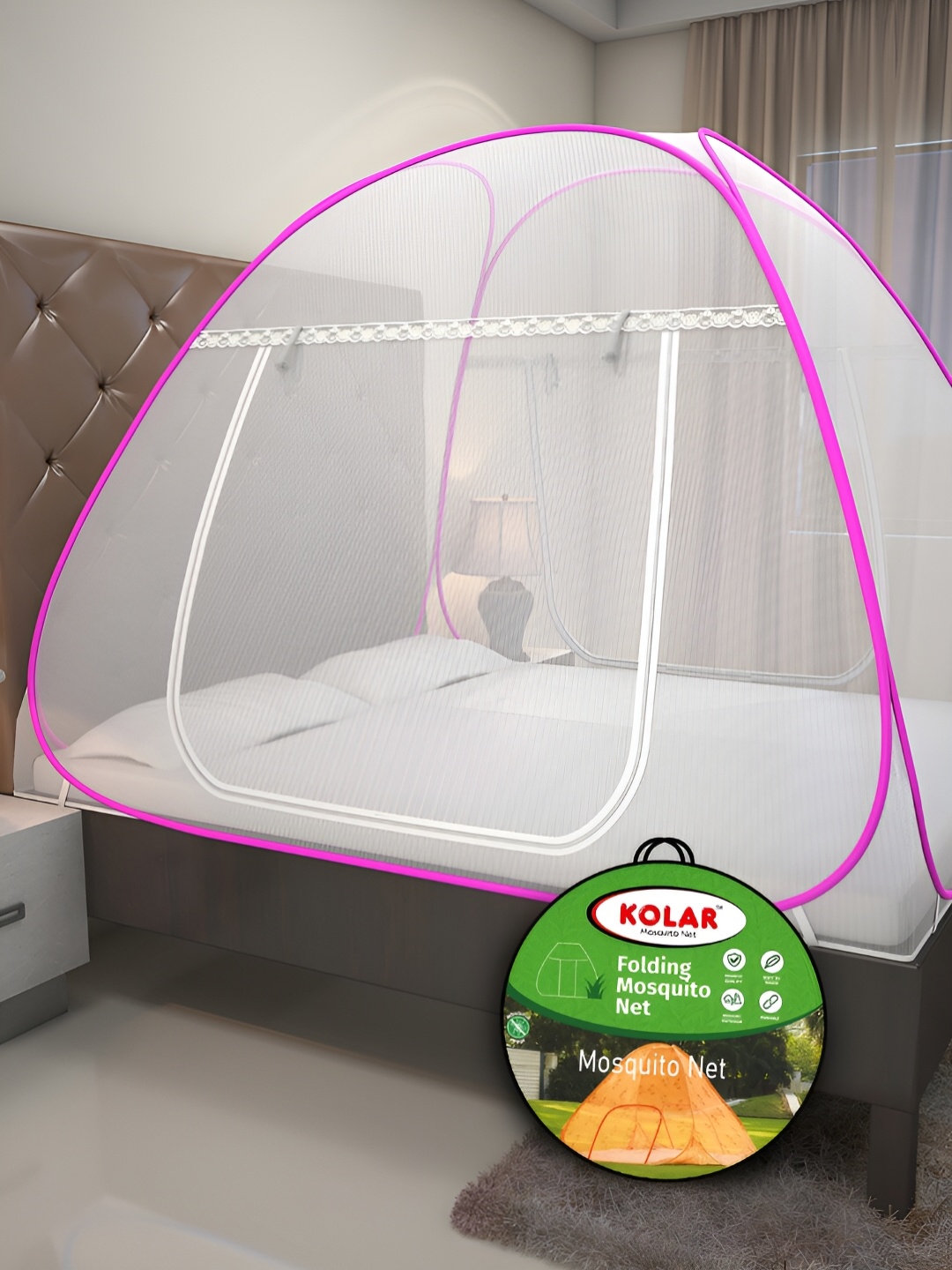 

KOLAR Pink & White Solid King Size Tent Mosquito Net