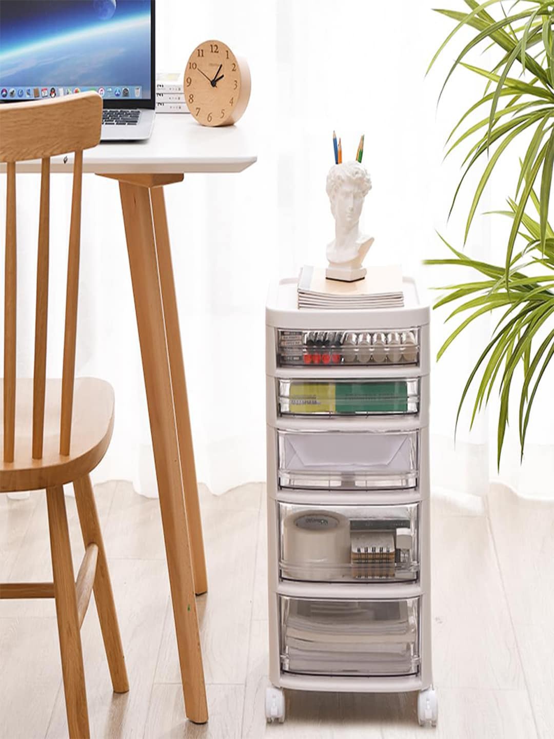 

Kuber Industries Five Layers Cabinet with Trolley, White