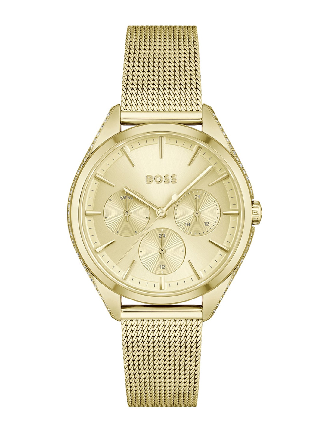 

BOSS Women Stainless Steel Bracelet Style Straps Analogue Multi Function Watch 1502703, Gold