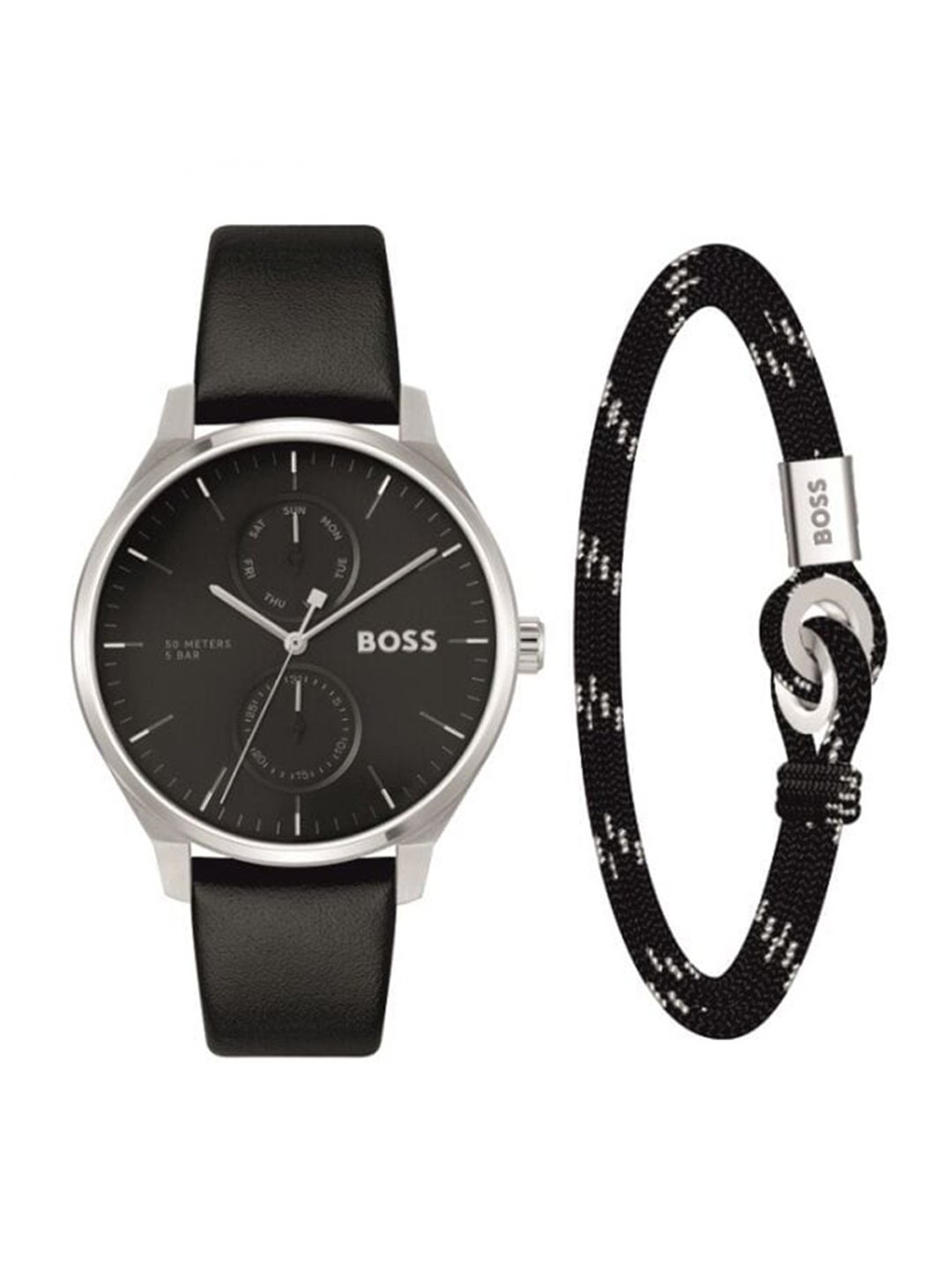 

BOSS Men Leather Straps Analogue Multi Function Watch 1570162, Black