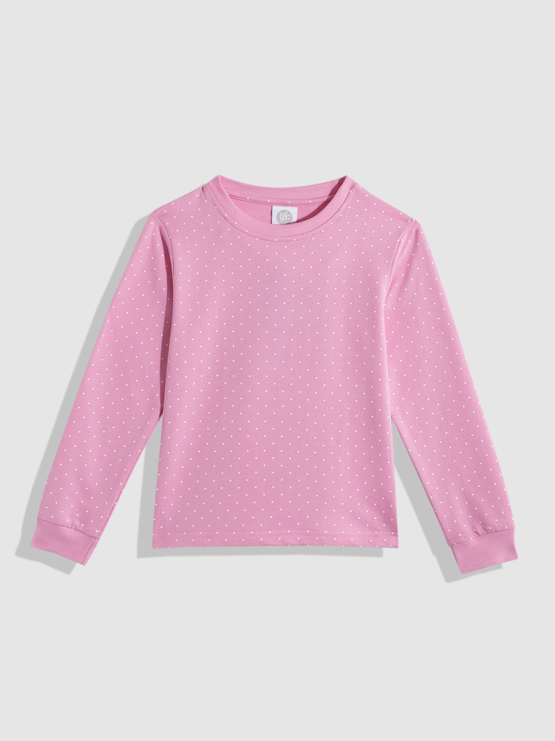

YK Unisex Kids Polka Dots Printed Pure Cotton Sweatshirt, Pink