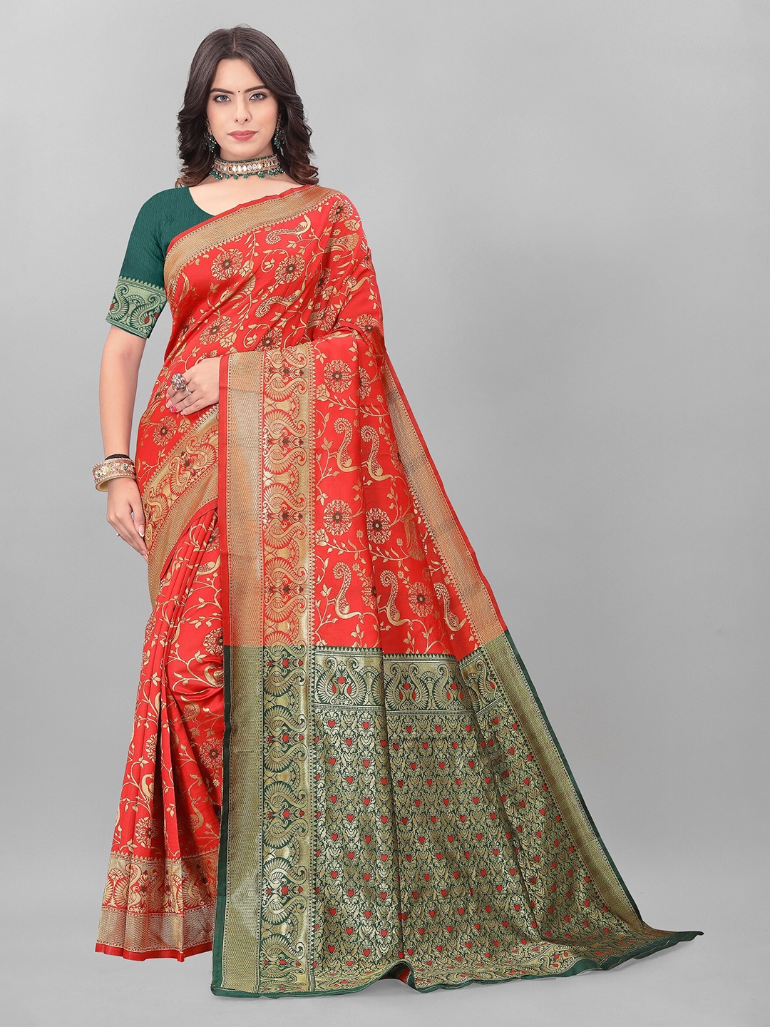

MUKHITA Woven Design Banarasi Saree, Red